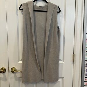 Sioni Soft Grey Long Open Cardigan Sleeveless Sweater With Hood M